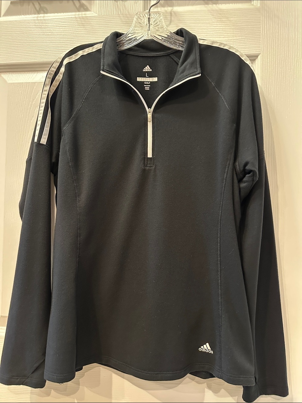 adidas Women’s Large Black French Terry Long Sleeve 1/4 Zip Golf Pullover UPF 50